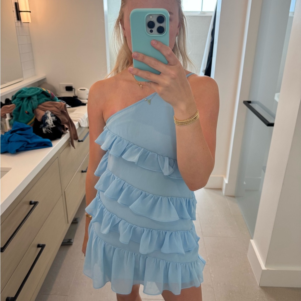 Lovers + Friends Light Blue One-Shoulder Dress